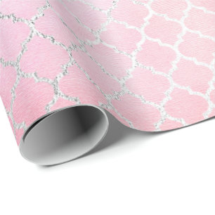 Aqua Pastel Ombre Zilver Roze Quatrefoil Cadeaupapier