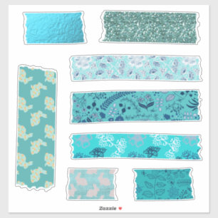 Aqua Pattern Huge Tape Strips Collage Fun Sticker