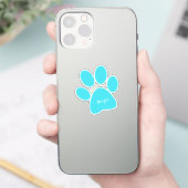 Aqua Paw Print Custom-Cut Vinyl Sticker (Telefoon)