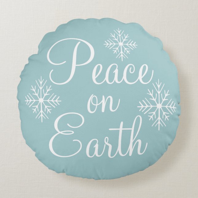 Aqua Peace on Earth Pillow Rond Kussen (Voorkant)