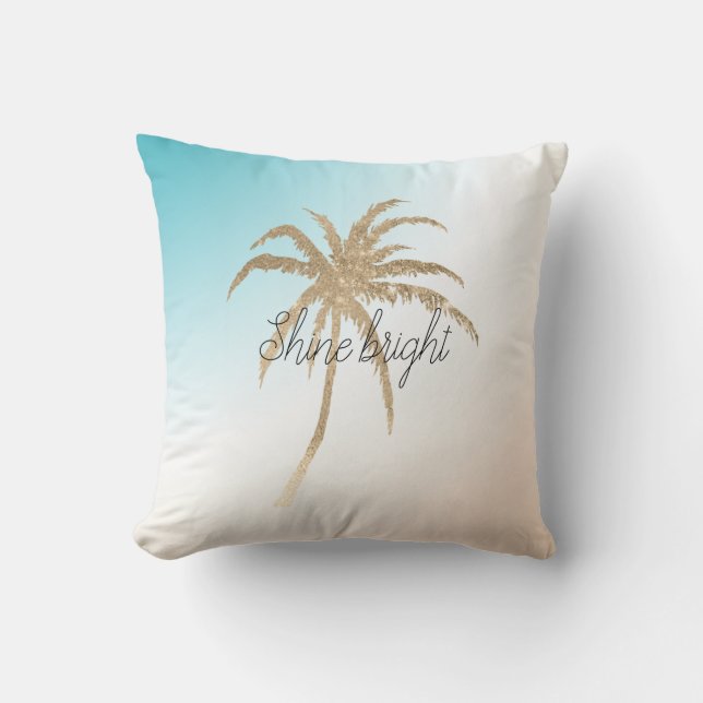  Aqua Peach Gold Tropical Palm Tree           Kussen (Voorkant)