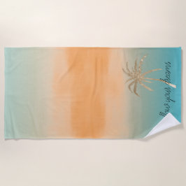 Aqua Peach Gold Tropical Palm Tree Ombre       Strandlaken
