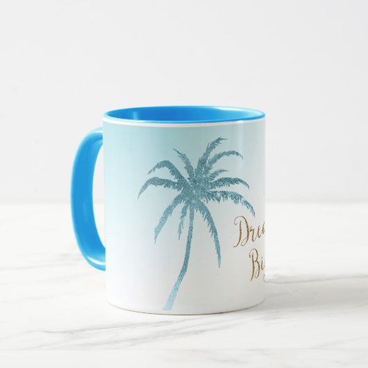 Aqua Peach White Palm Tree Gold Dream Mok (Voorkant links)