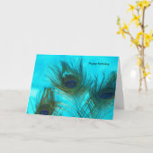 Aqua Peacock Feathers Kaart (Gele Bloem)