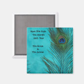 Aqua Peacock Plumes Magnets Mariages (Recto/Verso)