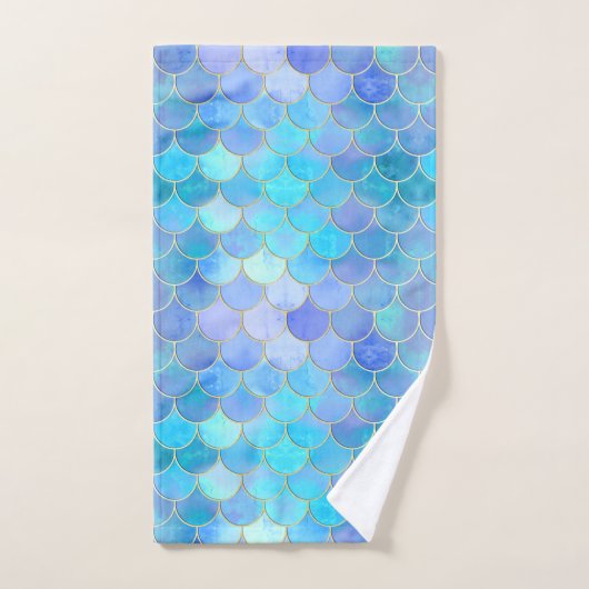 Aqua Pearlescent & Gold Mermaid Scale Patroon Bad Handdoek (Handdoek)