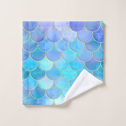 Aqua Pearlescent & Gold Mermaid Scale Patroon Bad Handdoek (Wasdoekje)