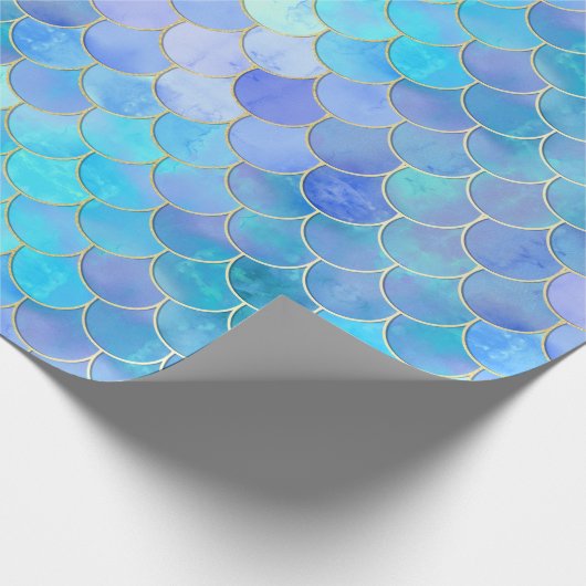 Aqua Pearlescent & Gold Mermaid Scale Patroon Cadeaupapier (Hoek)