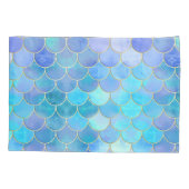 Aqua Pearlescent & Gold Mermaid Scale Patroon Kussensloop (Achterkant)