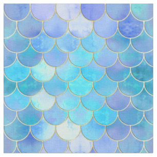 Aqua Pearlescent & Gold Mermaid Scale Patroon Stof