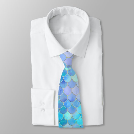 Aqua Pearlescent & Gold Mermaid Scale Patroon Stropdas (Gebonden)