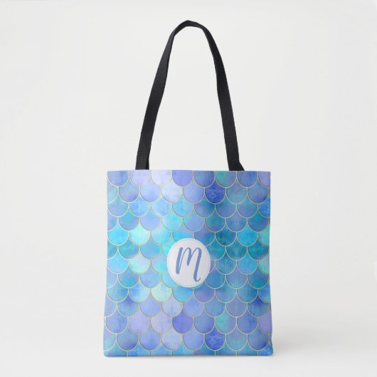 Aqua Pearlescent & Gold Mermaid Scale Patroon Tote Bag (Voorkant)