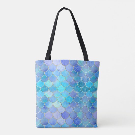 Aqua Pearlescent & Gold Mermaid Scale Patroon Tote Bag (Achterkant)