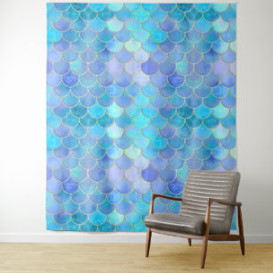 Aqua Pearlescent & Gold Mermaid Scale Patroon Wandkleed