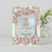 Aqua Peony bruiloft Folie Uitnodiging (Staand Voorkant)