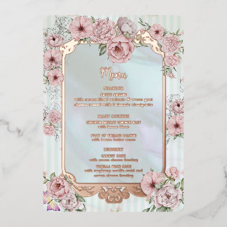  Aqua Peony Wedding Folie Menu Kaart