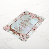 Aqua Peony Wedding Folie Menu Kaart (Gedraaid)