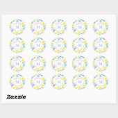 Aqua Periwinkle & Gele Waterverf Bloemenlabels Ronde Sticker (Vel)