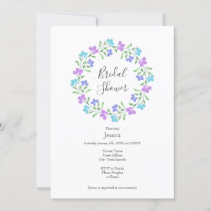 Aqua, Periwinkle, Paarse Waterverf Floral Wreath Kaart