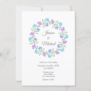 Aqua, Periwinkle, Paarse Waterverf Floral Wreath Kaart