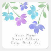 Aqua, Periwinkle Waterverf Flower Stems labels (Voorkant)