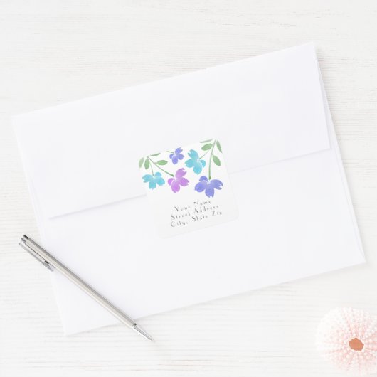 Aqua, Periwinkle Waterverf Flower Stems labels (Envelop)
