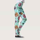 Aqua Petits pavot à l'aquarelle florale Leggings (Droite)