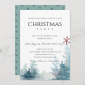 AQUA PINE TREE SNOWY FOREST STAR KERSTFEEST FEESTDAGENKAART (Voorkant / Achterkant)