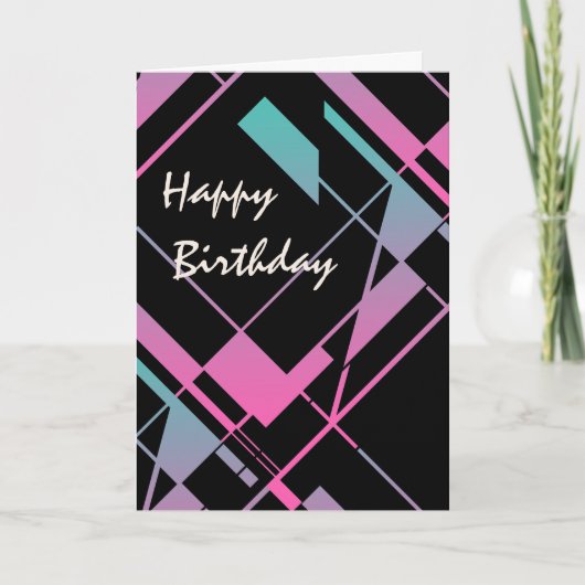 Aqua Pink Black Diagonaal Abstract Design Birthday Kaart (Voorkant)