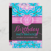 Aqua Pink Bohemian 40th Birthday Invitation (Devant / Derrière)