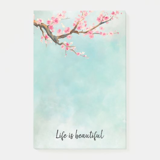 Aqua Pink Cherry Blossom Floral Post-it® Notes (Voorkant)