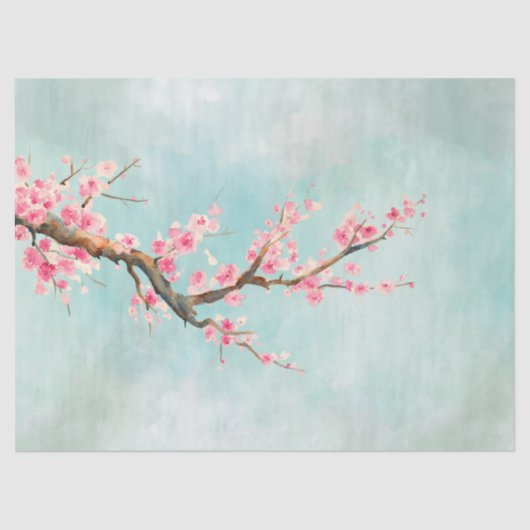 Aqua Pink Cherry Blossom Floral Tissuepapier (Voorkant)