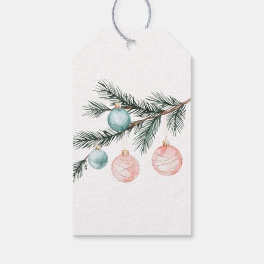 Aqua Pink Christmas Tree Branch Ornamenten Cadeaulabel (Achterkant)