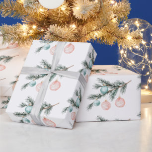 Aqua Pink Christmas Tree Branch Ornamenten Cadeaupapier
