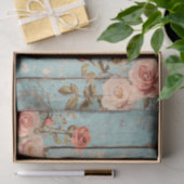 Aqua Pink Flower Wood Plank Decoupage Papier (Geschenk)