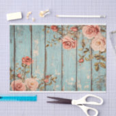 Aqua Pink Flower Wood Plank Decoupage Papier (Craft)