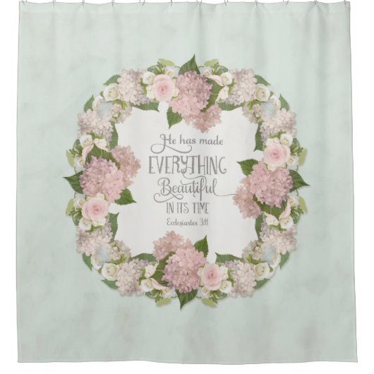 Aqua Pink Hydrangea Scripture Illustrated Faith Douchegordijn (Voorkant)