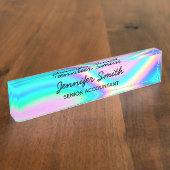 Aqua Pink Iridescent Rainbow Wave Ombre Naambordje (Zijkant)