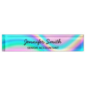 Aqua Pink Iridescent Rainbow Wave Ombre Naambordje (Voorkant)