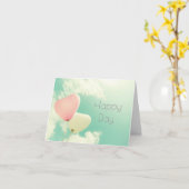  Aqua Pink Pastel Cloud Sky-ballonnen Kaart (Gele Bloem)