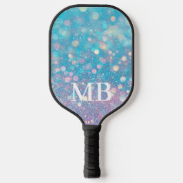 Aqua Pink Pastel Glitter Sparkle Glam Monogram Pickleball Paddle