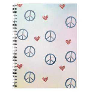 Aqua Pink Yellow Tie Dye Peace Sign met harten Notitieboek