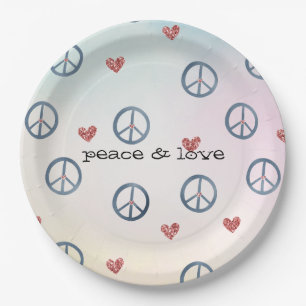 Aqua Pink Yellow Tie Dye Peace Sign met harten Papieren Bordje