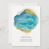 Aqua Plage Bleue & Or Invitation au mariage (Devant)