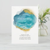 Aqua Plage Bleue & Or Invitation au mariage (Debout devant)