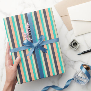 Aqua, Plum en Perzik Stripes Patroon Cadeaupapier
