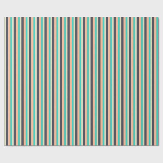 Aqua, Plum en Perzik Stripes Patroon Cadeaupapier (Vlak)