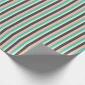 Aqua, Plum en Perzik Stripes Patroon Cadeaupapier (Hoek)