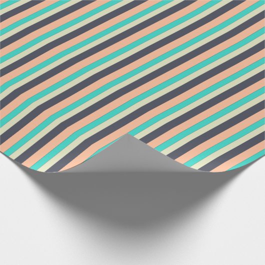Aqua, Plum en Perzik Stripes Patroon Cadeaupapier (Hoek)