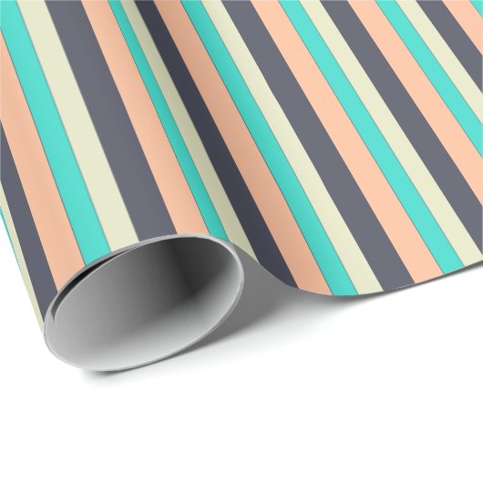 Aqua, Plum en Perzik Stripes Patroon Cadeaupapier (Rol Hoek)